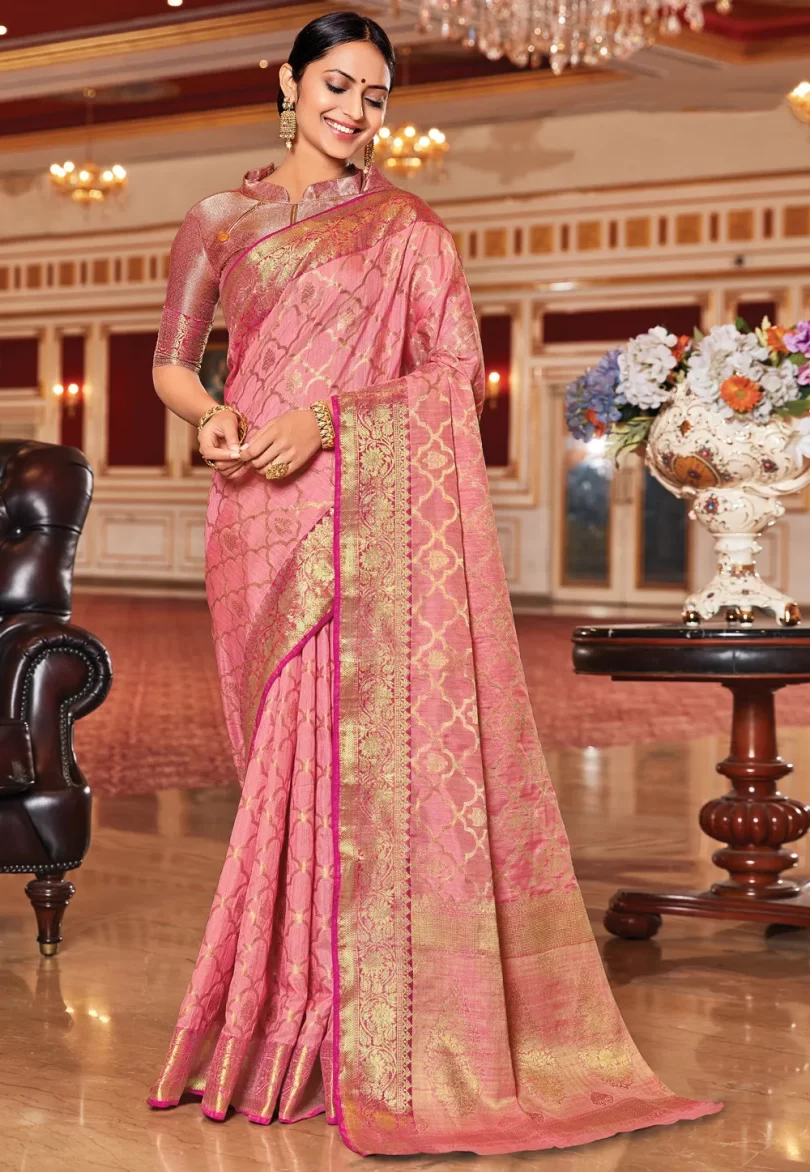 Woven Art Silk Saree in Pink